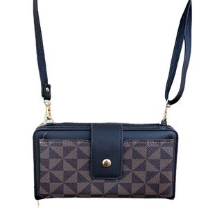Chic Unlimited Elegant Pattern Brown Black Wallet Mini Crossbody Bag Purse 7.5X4